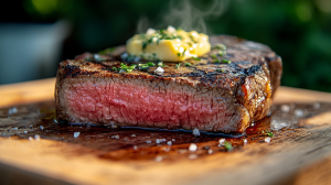 Stek z masłem przygotowany na medium-rare.