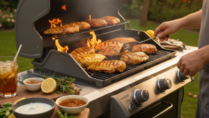 Obraz pokazujący grillowanie kurczaka