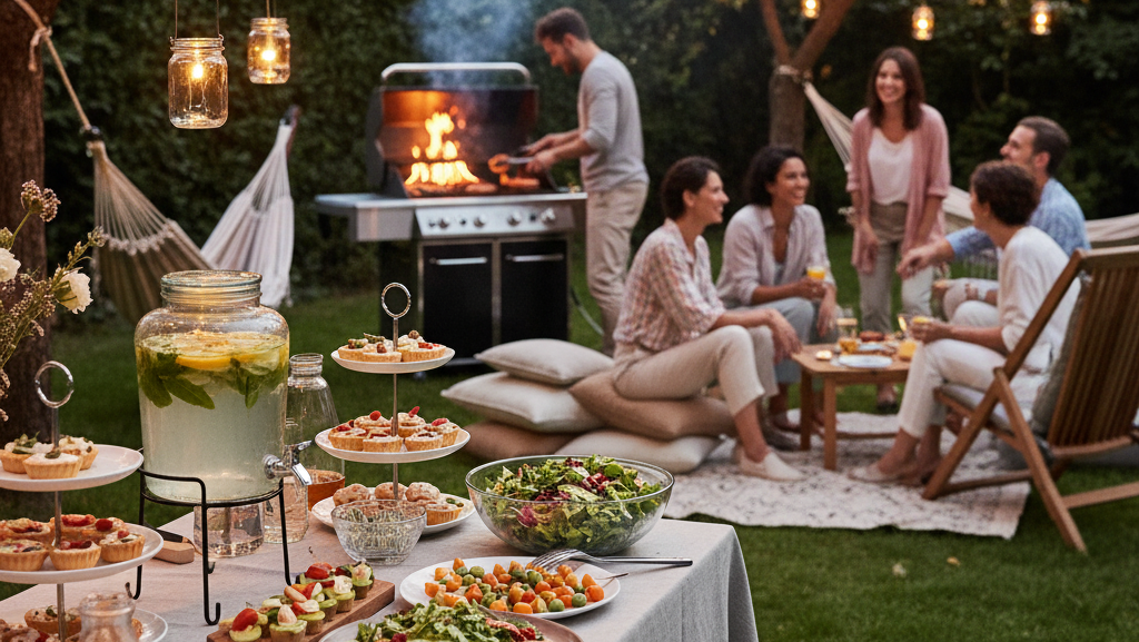 Obraz pokazujący przyjęcie w ogrodzie