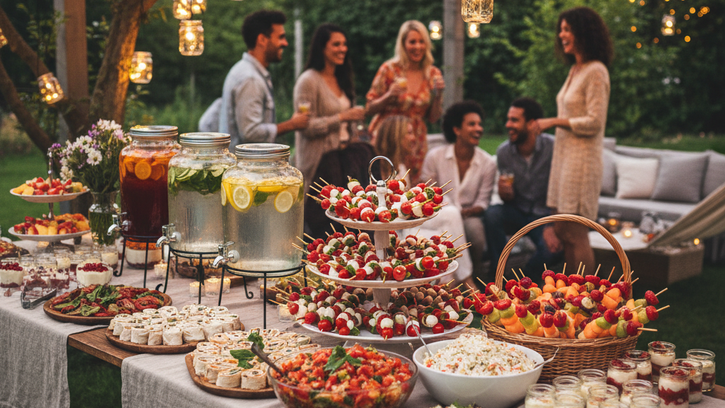 Obraz pokazujący menu na przyjęcie w ogrodzie